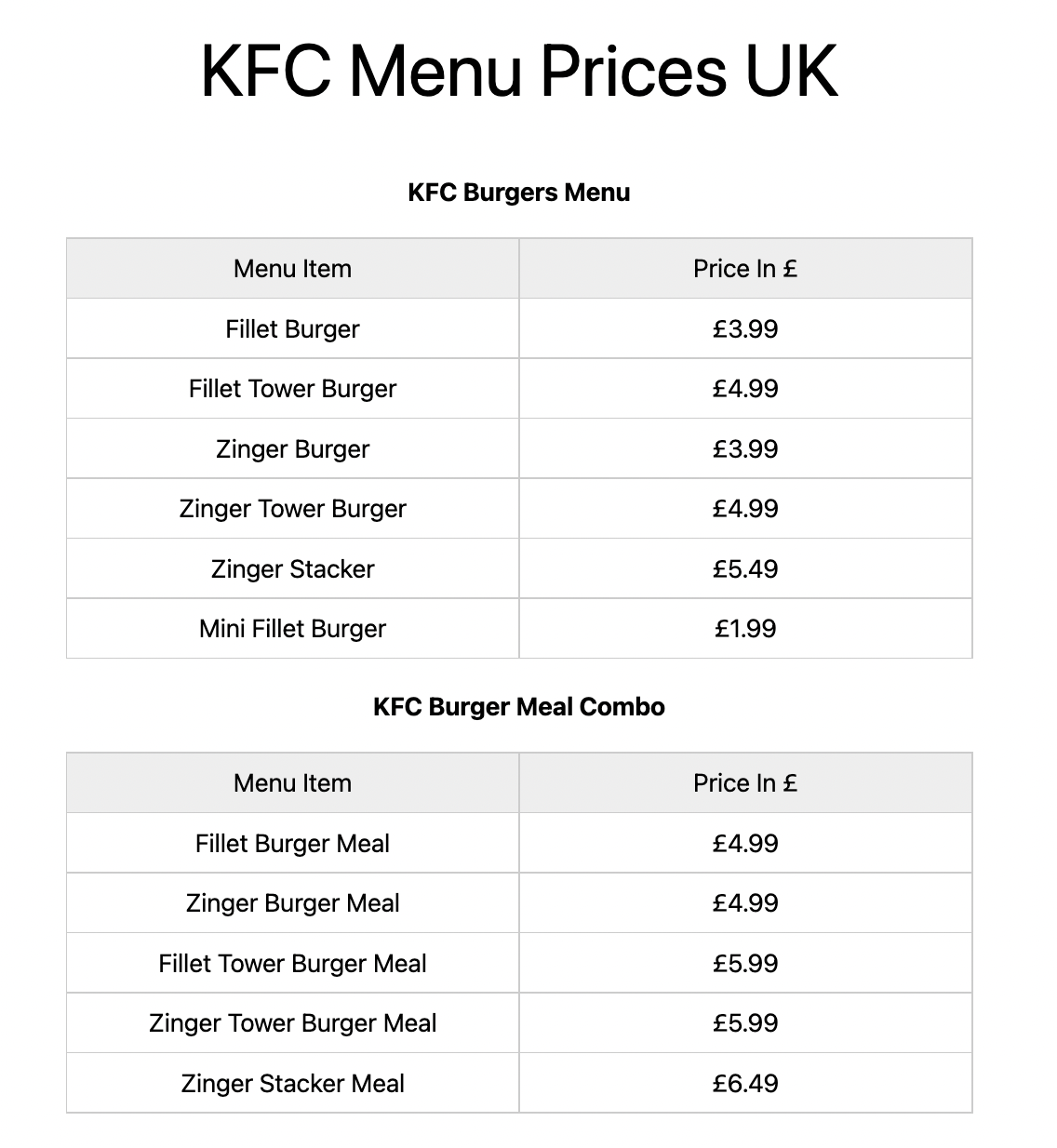 KFC Menu Prices UK [2023 June Updated]